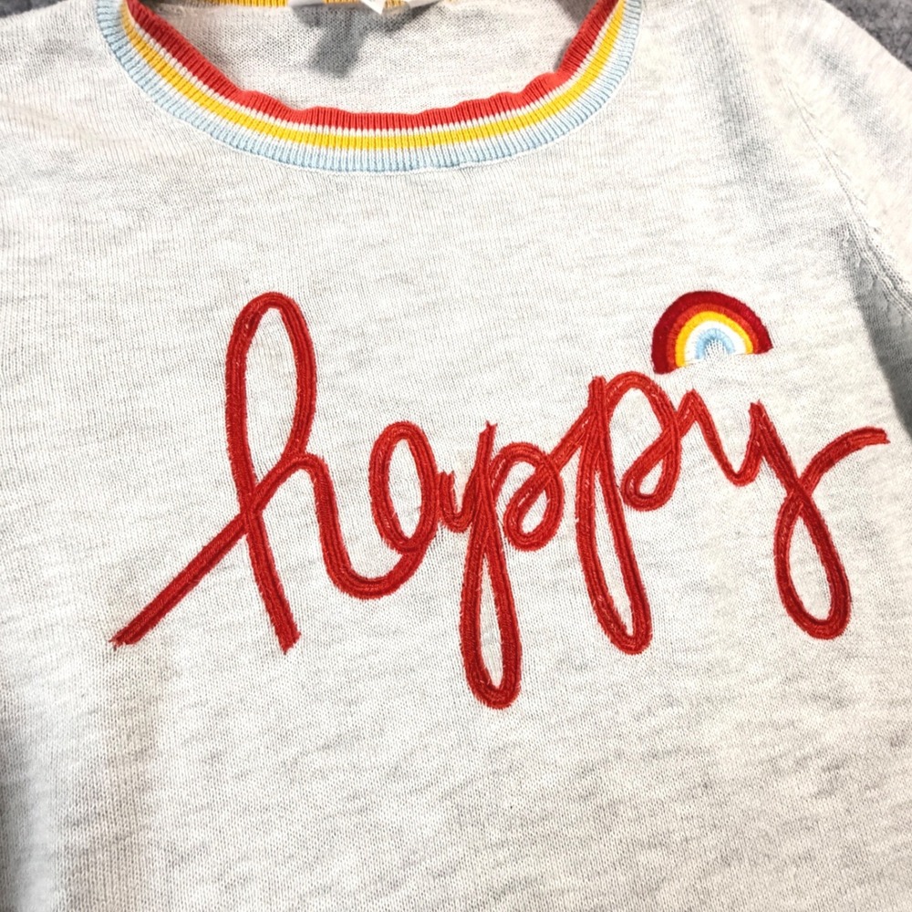 Women Happy Rainbow Embroidered Sweater Gray S 4-6 Positive Fall Pullover Small